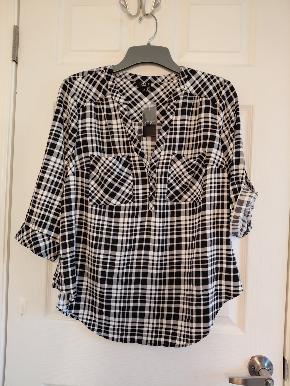 torrid Black and White Plaid Button-Front Blouse
